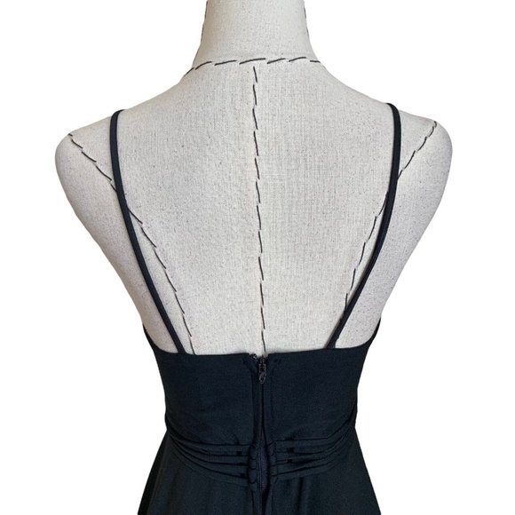 Vintage 70s Black Maxi Dress Poly With Rose Ties Groovy Hippie Hippy Boho - Picture 6 of 12